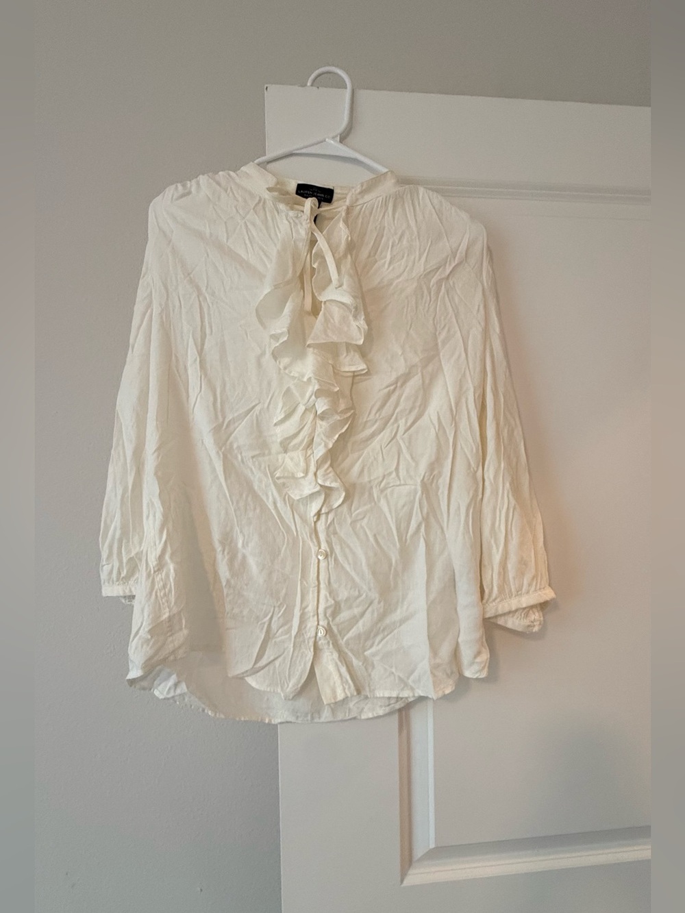 Ralph Lauren Ivory Ruffle Front Blouse - Picture 2 of 9